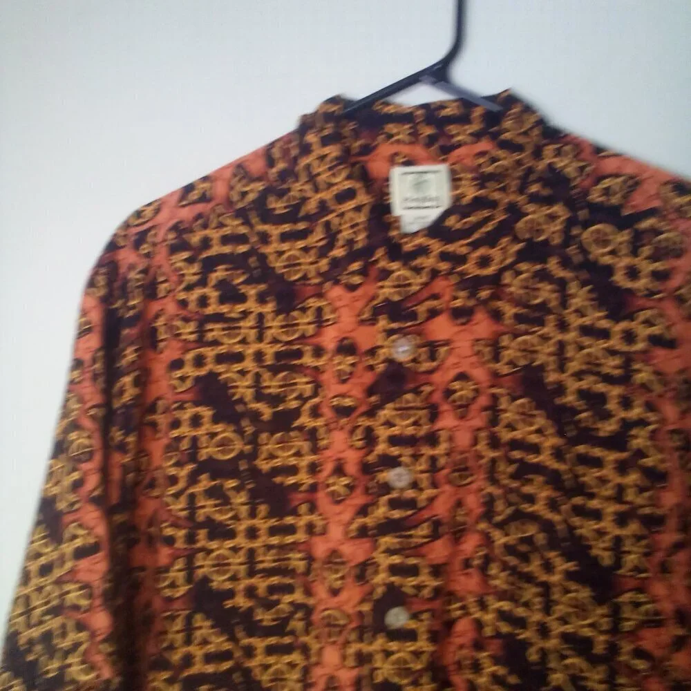 Morro Bay Shirt M Men Short Sleeve Button Up Pattern Brown Black